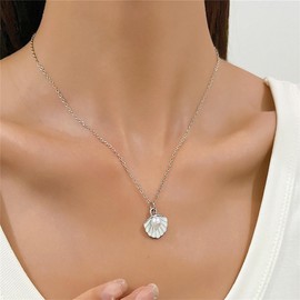 Seashell Pearl Pendant Necklace Gold Plated Boho Enamel Pink Blue Scallop Sea Shell Starfish Ocean Animal Chain Necklace for Women Hawaiian Summer Beach Holiday Fashion Jewelry Gifts (White jewelry set)