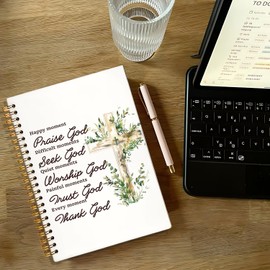 NEFMGEG Greenery Cross Christian Spiral Notebook Journal, Bible Verse Scripture Journal for Women, Christian Gifts for Women, Faith Based Gifts, Church Note Notebook, 5.5x8.3 Inch