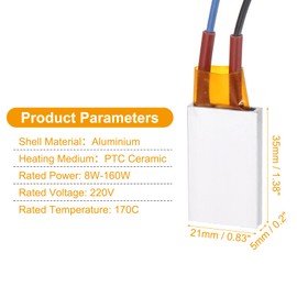 sourcing map 2 Pcs PTC Heating Element, AC DC 220V PTC Heating Plate Aluminum Shell Ceramics Polyimide Film Plate Heater 8W-160W 170C Insulated Constant Temperature Ceramic Thermostatic