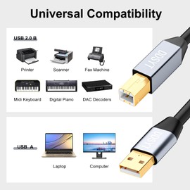 DDSYT USB 2.0 Printer Cable 150ft, USB-A to USB-B 2.0 Cable with 480 Mbps Transfer Speed for Printer or External Hard Drive, Gold-Plated Connectors