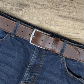 Ashford Ridge Men's Made in England 40mm Smart Casual Real Leather Edge Stitched Belt - Black, Brown, London Tan, Antique or Vintage Brown, Classic Silver Buckle, Unisex-Adults