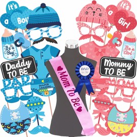 Miles Retail, Gender Reveal Party Decorations Baby Shower Birthday Party, Boy or Girl Gender Reveal Ideas for Indoor Outdoor Photo Booth Combo Party Supplies Decorations Blue and Pink, 30 Pcs