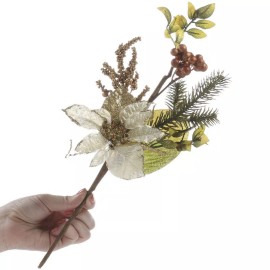 Factory Direct Craft Set of 6 Assorted 15" Glittery Poinsettia with Artificial Pine Sprays