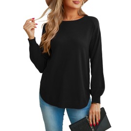 GRECERELLE Women's Long Sleeve Jumpers Lightweight Crew Neck Sweater Tops Casual Soft Knit Pullover for Ladies (Black, XL)