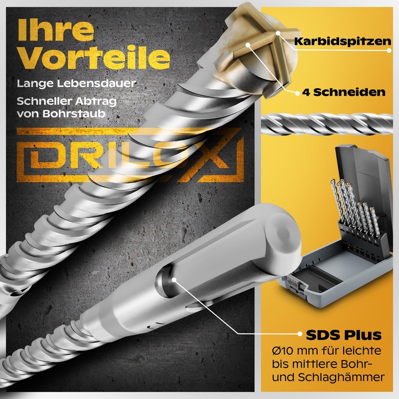 DRILOX SDS Plus Hammer Drill Bit Set 7-Piece Diameter 5-12