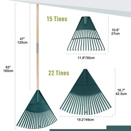 Colwelt Plastic Leaf Rake Set, Garden Poly Shrub Rake with 56’’ Lightweight Stainless Steel Handle, Durable Plastic Head 22Tines & 15Tines, Garden Rake Leaf to Collect Loose Debris Among Plants, Lawns