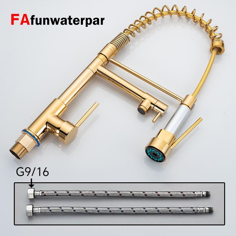 Kitchen faucet with pull-down spray, single handle double outlet commercial