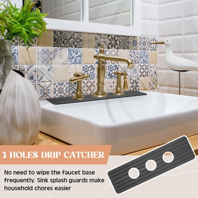 Teenyyou 3 Hole Gray Faucet Mat for Kitchen Sink 16.1"