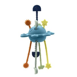 Little Rawr Baby Sensory Toys for Boys and Girls - Silicone Pull String Activity Toy for Toddlers (Spaceship-Blue)