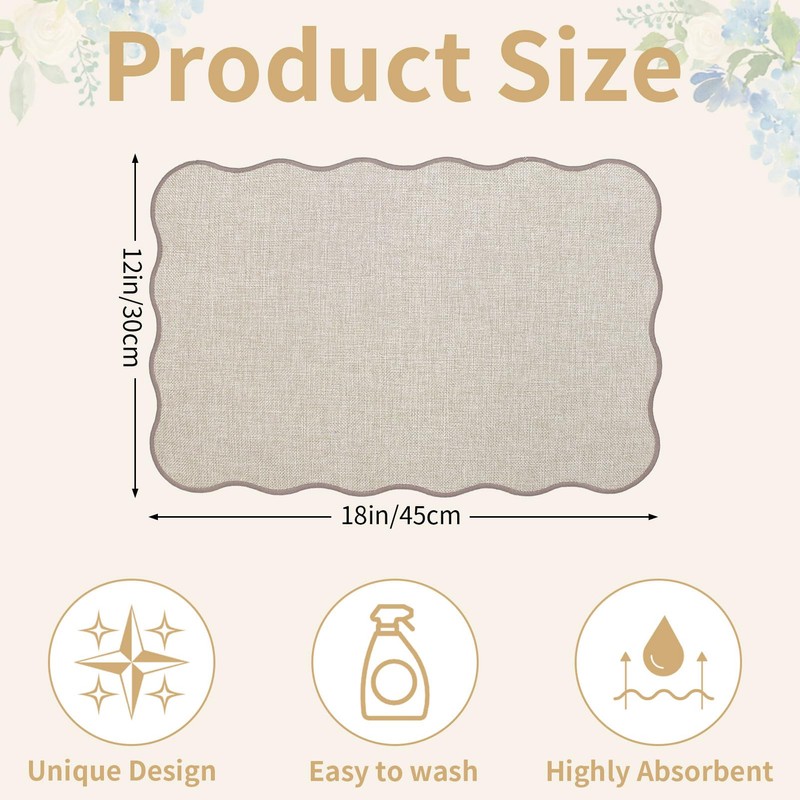 BESTORI Cloth Placemats Set of 6 Faux Linen Scalloped Edge