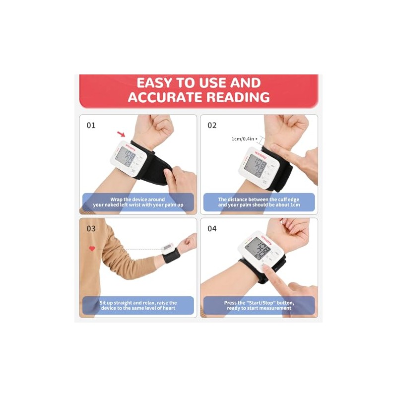 Tensiómetro automático de muñeca para uso doméstico, brazalete ajustable (5,3-8,5),