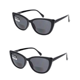 2 Pair Bifocal Cateye Vintage Reading Sunglasses UV400 Protection Outdoor Spring Hinge Sun Reader for Women - Black (Black, 2.5, multiplier_x)