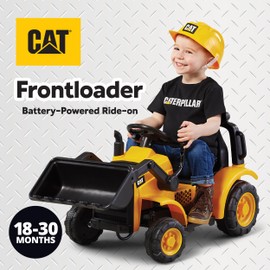 Kid Trax 6V CAT Frontloader Ride-On Toy for Kids, Ages 18-36 Months, Max Weight 44 lbs, Easy Push Button Drive System and Pull Front Bucket Lever, Includes Toy Hard Hat