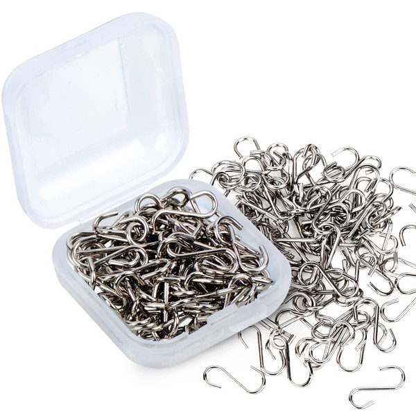 Shappy 100 Pieces 0.55 Inch Small S Hooks for Hanging Mini S Hooks Connectors Silver Metal S Shaped Wire Hook Kits with Storage Box for Jewelry Tree Tags Crafts DIY Hanger Ornament Hook