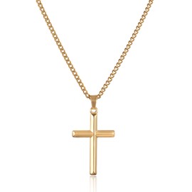RWQIAN Cross Necklace for Men,Gold Mens Cross Chain 50cm with Stainless Steel Cross Pendant Christian Jewelry Gifts for Confirmation Baptism Easter