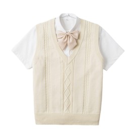 Wowcarbazole School Vest, Student Uniform, Knit Vest, V Neck, For School, Solid, Uniform Vest, High School Students, 100% Cotton, Loose, Spring, Autumn and Winter, yellow, M