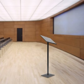 Floor Lecterns Podiums Stand, Black Podium Portable Presentation Concert Podium, Silver Metal Body and Base 46.5 Inch Height Floor Standing Lectern Pulpit Desk