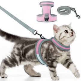 ADNIKIA Cat Harness and Leash Set, Escape Proof Adjustable Kittens Vest with Reflective Strip, Easy to Wear for Cats Walking and Traveling, Soft Mesh Kitten Harness for Small Medium Large Cats