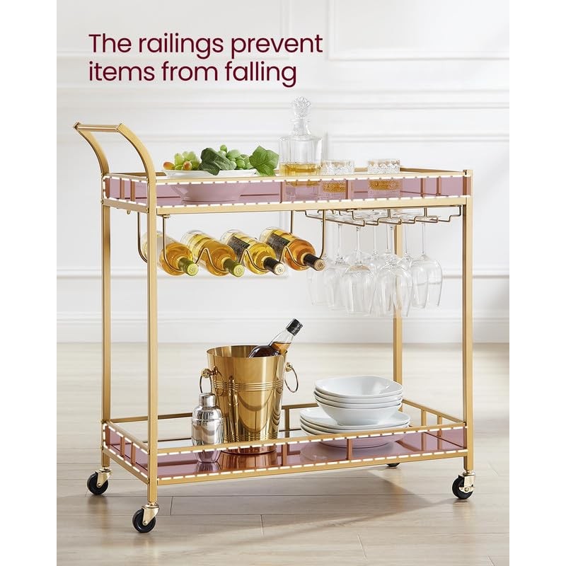 VASAGLE Bar Cart Gold, Home Bar Serving Cart, Wine Cart