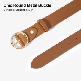 XZQTIVE Women Leather Belt with Circle Gold Buckle Fashion Ladies Waist Belt for Jeans Pants Dresses,Brown