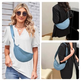 Uwiyo Half Moon Bag Women's Nylon Crossbody Moon Bag Hobo Halfmoon Bag Half Moon Shoulder Bag Dumpling Shoulder Bag with Adjustable Strap for Women Girls, lightblue