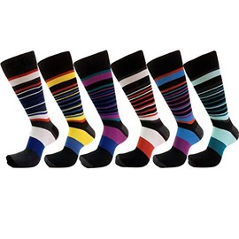 USBingoshop Mens Cotton Argyle Striped Solid Ribbed Black Crew Dress Socks(10-13, 6-PK-Striped-1)