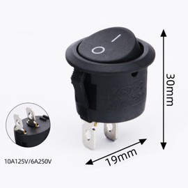6 Pcs Black Round Rocker Switch, 2 Pin ON/Off Mini Round Toggle Switch AC 6A/250V 10A/125V SPST Car Switches for Car, Boat, Household Application