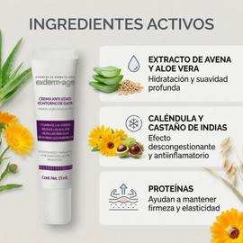 Exderm Age Crema Contorno de Ojos Antiedad y Antiojeras Reduce Bolsas con Retinol Prote?na de Soya Extracto Avena Tratamiento Reafirmante 15 Ml
