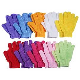 10 pares de guantes de baño exfoliantes, hechos de 100% nailon, guantes exfoliantes de doble cara de 10 colores para belleza, spa, masaje, piel, ducha