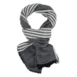Ella Jonte Mens Striped Blue Red or Grey White Cotton Scarf, gray