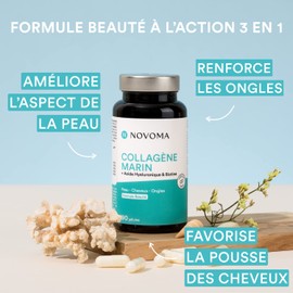 NOVOMA Marine Collagen + Hyaluronic Acid, 1000 mg of Pure Hydrolyzed Collagen Type 1 & 3, With Vitamin C, Zinc and Biotin, Beauty of Skin, Hair and Nails, 90 capsules