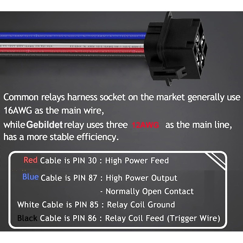 Gebildet 2pcs 40/30 Amp Waterproof Relay Switch 12AWG Harness Set