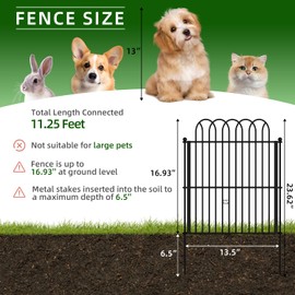 Decorative Garden Fence 17in x11.25ft,10 Pack Rustproof Metal No Dig Fence Animal Barrier for Dog, Arched Flower Bed Edging Ornamental Wire Border Panel Fencing for Yard Patio Outdoor Decor
