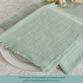 BALCONY & FALCON Cloth Napkins 100% Cotton with Fringed Handmade Square Rustic Style Washable Napkins 6 Pack Sage Green 50 x 50 cm for Easter Thanksgiving Christmas Weddings Parties Banquets