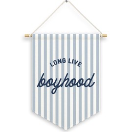 MNASAIOO Long Live Boyhood Boys Kids Room Decor, Blue Playroom Banner Canvas, Nursery Wall Hanging Frame Decor Art Pennant Flag for Toddler Room Preschool Dorm 11x15in