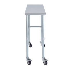 30 in. x 15 in. Stainless Steel Work Table Open Base & Wheels | Mobile Table
