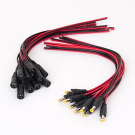 SCOOYUCK 10 Pairs of Hollow Connectors 5.5 mm x 2.1 mm DC Plug, 2-Pin Barrel Plug Adapter, Wire Length 20 cm, Low Voltage Connector, Connector for CCTV Cameras and LED Strips