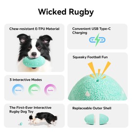 Hoochii Smart Interactive Dog Toy, Wicked Rugby, Squeaky Dog Toy Football, Automatic Moving, Bouncing, and Rotating, E-TPU Material, Bouncing Fetch Toy for Indoor/Outdoor Use and Small to Large Dogs