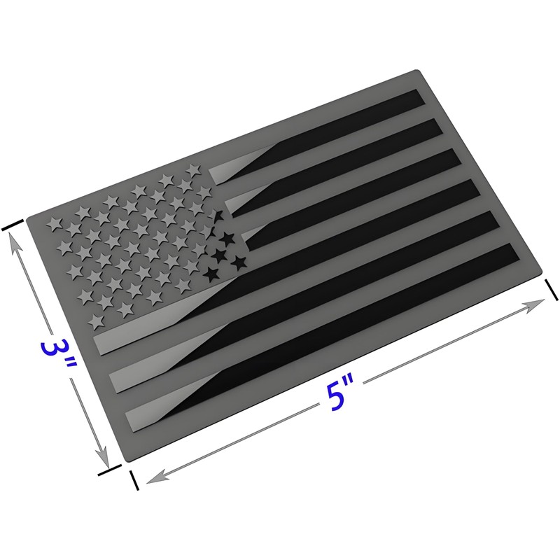 Metal American Flag Emblem Decal, Black, 5"x3", 1 Pair