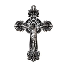 Dije Medalla Católica de San Benito con Cruz y Crucifijo de Jesús Plata 925