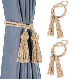 Fenghuangwu Curtain Tiebacks Handmade Decorative Curtain Holdbacks Rope with Tassel (Jute, 2P)