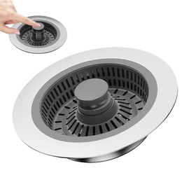 3 in 1 Kitchen Sink Drain Strainer & Sink Stopper, Anti-Clogging Sink Food Catcher Basket, Anti-Clog & Odor-Proof Drain Filter, Fits 3-1/2 Inch Sink Drain Holes (Silver-1Pack)