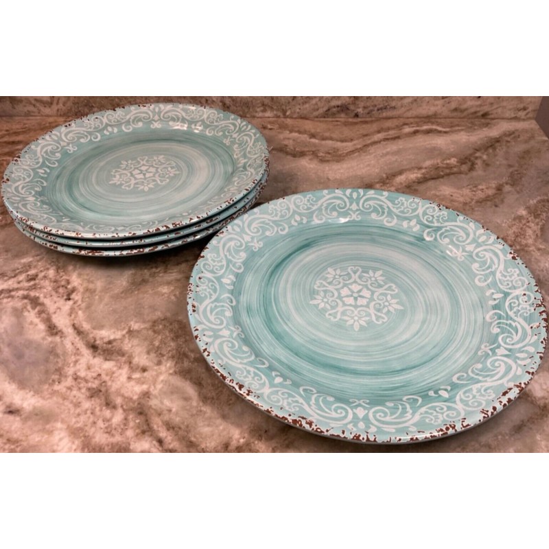Cynthia Rowley Melamine Dinner Plates Blue Medallion Swirl Cynthia Rowley