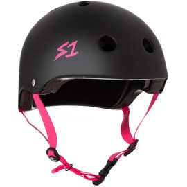 S1 Lifer Helmet for Skateboarding, BMX, and Roller Skating - EPS Fusion Foam, CPSC & ASTM Certified - Black Matte w/Pink Straps XXX-Large (23.5")