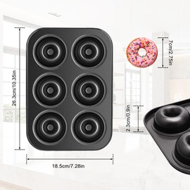 Zhaoyao 2 Pack Donut Pans, Carbon Steel Donut Pan for Baking with 6 Holes Non-Stick Stackable 10.4" x 7.28" Doughnut Pans Oven Safe Donut Molds for Bagels, Mini Cakes and Muffins