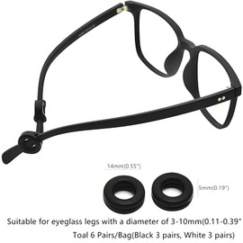 AB Max Glasses Ear Grips - Black and White Ring Shape Silicone Behind The Ear Hooks Eyeglasses Holder Stoppers Anti-Slip Eyewear Retainer for Glasses Sunglasses 6 Pairs