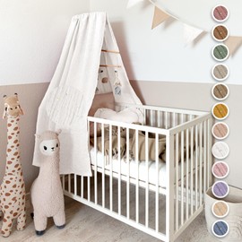 lilimaus Bed Canopy for Baby Bed, White, Made of 100% Cotton Muslin, Handmade – Bed Canopy Girls and Boys – Canopy Bed Curtains as Children's Room and Baby Room Decoration – Baby Bed Curtain