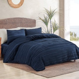 NEXHOME PRO Duvet Cover Full Size, Navy 3 Pieces Boho Tufted Duvet Cover Set, Soft and Lightweight Microfiber Comforter Cover Set for All Season (Navy Full, 80 x 90)-No Comforter