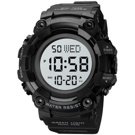 XCZAP Large Dial Stopwatch Mens Watches LED Light Digital Wristwatches 5Bar Waterproof Countdown Clock (Black-0)