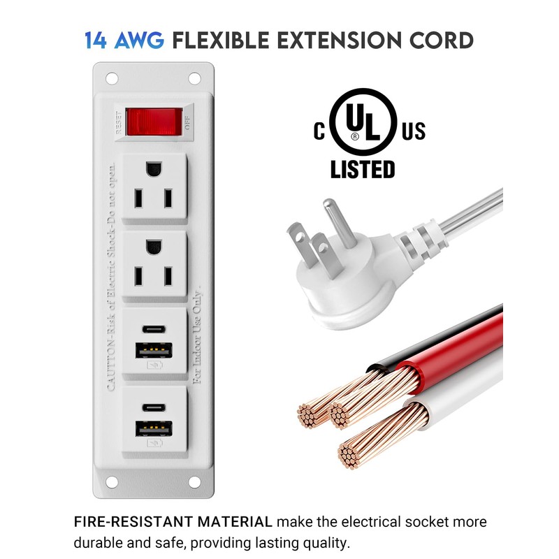 JACEPFY Drawer Outlet with USB-C 20W PD Fast Charging, Flush-Mount